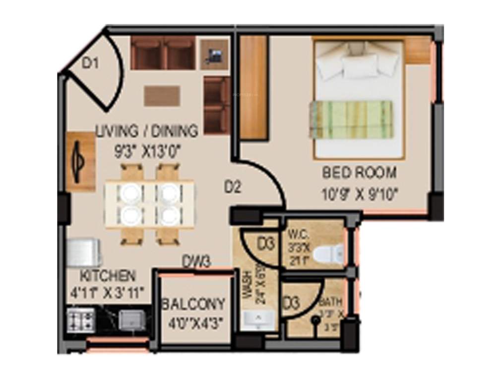 Eden Meghbalika (1BHK+1T (435 sq ft) 435 sq ft)