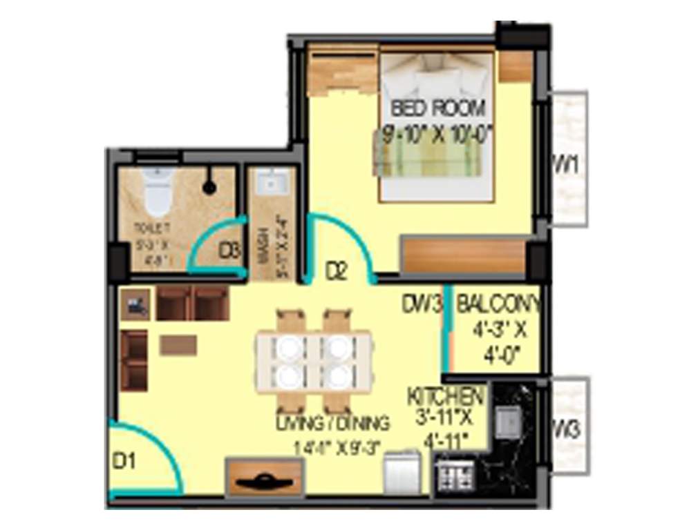 Eden Meghbalika (1BHK+1T (442 sq ft) 442 sq ft)