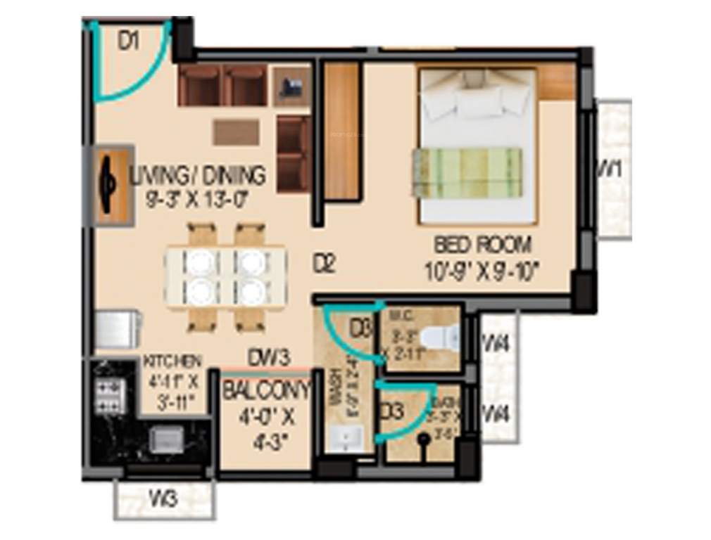Eden Meghbalika (1BHK+1T (448 sq ft) 448 sq ft)