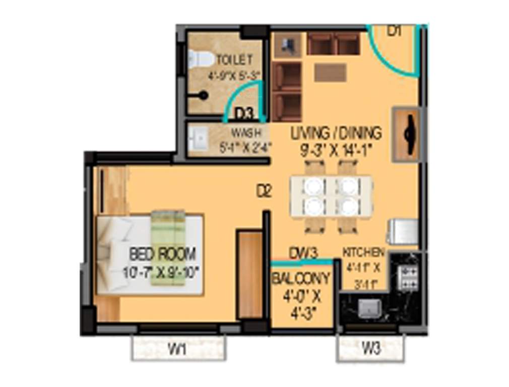 Eden Meghbalika (1BHK+1T (452 sq ft) 452 sq ft)