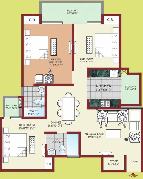 M R Heritage Tower (3BHK+2T (1,425 sq ft) 1425 sq ft)