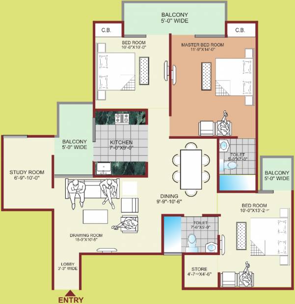 M R Heritage Tower (3BHK+2T (1,650 sq ft) + Study Room 1650 sq ft)