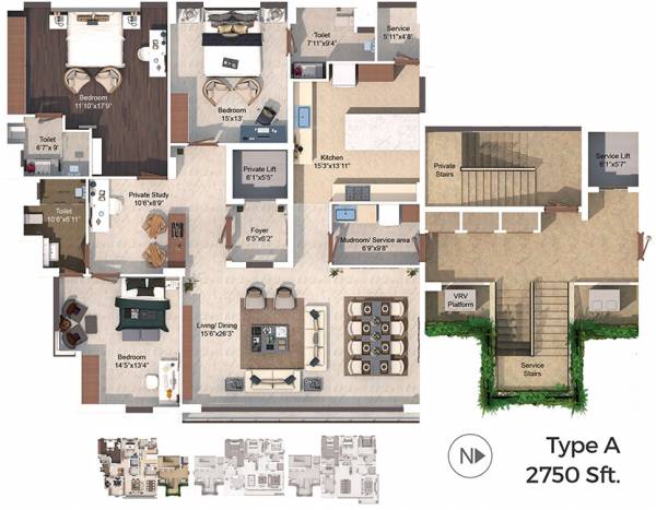 Synchron Icon (3BHK+3T (2,750 sq ft) + Study Room 2750 sq ft)