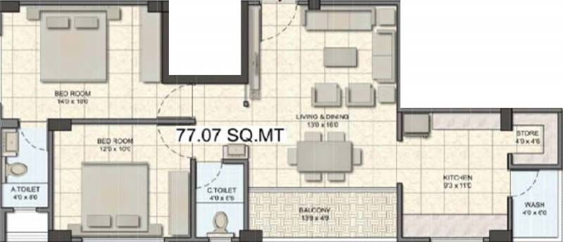 Bhojani Malati Apartment (2BHK+2T (829.57 sq ft) 829.57 sq ft)