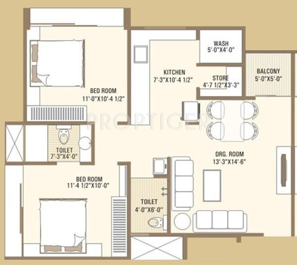 Suryam Group Sky Floor Plan (2BHK+2T)