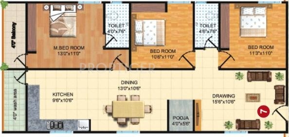 Srinija Gayathri Hills (3BHK+2T (1,375 sq ft) 1375 sq ft)