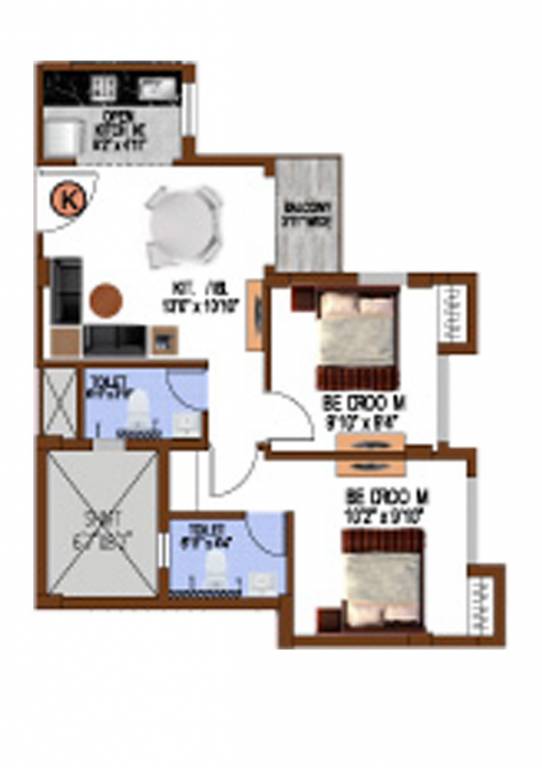 Eden Tolly Gardenia (2BHK+2T (800 sq ft) 800 sq ft)