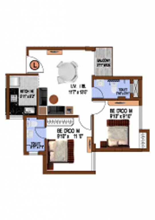 Eden Tolly Gardenia (2BHK+2T (803 sq ft) 803 sq ft)