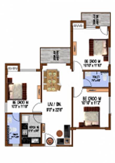 Eden Tolly Gardenia (3BHK+3T (1,206 sq ft) 1206 sq ft)