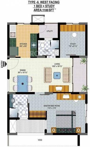 Hill County Hill County Apartment (1BHK+2T (1,100 sq ft)   Study Room 1100 sq ft)