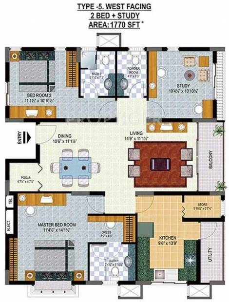 Hill County Hill County Apartment (2BHK+2T (1,770 sq ft)   Study Room 1770 sq ft)