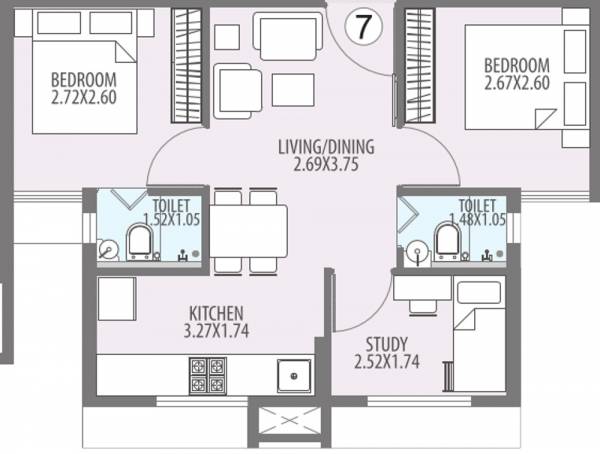 Heet Harmony (2BHK+2T (424.10 sq ft) + Study Room 424.1 sq ft)