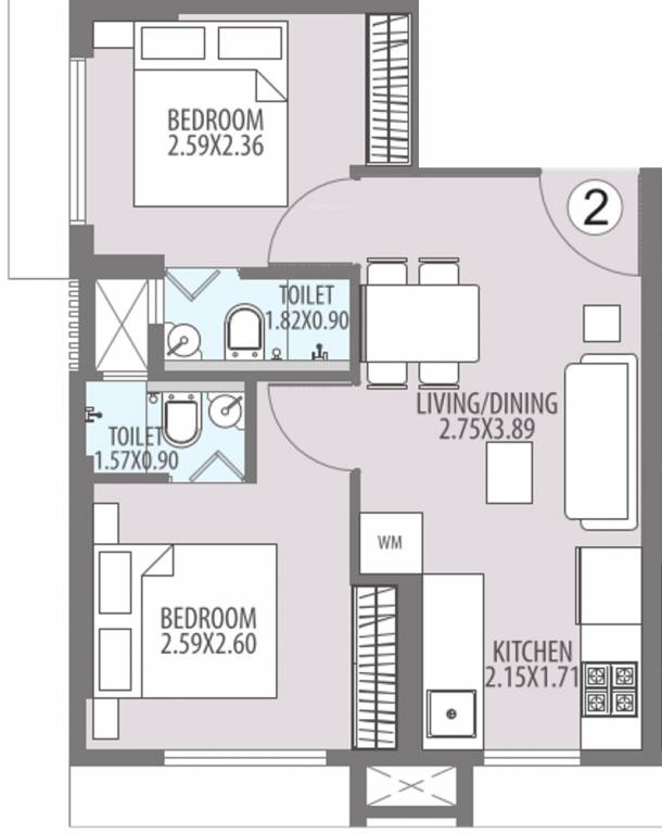 375 sq ft 2 BHK 2T Apartment for Sale in Heet Builders Hubtown Harmony ...