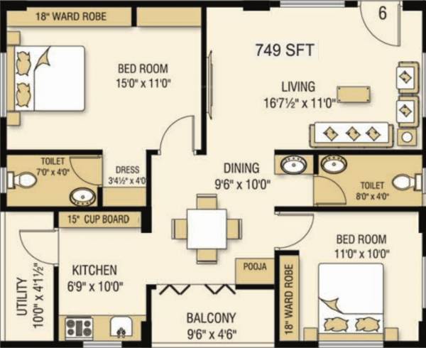 Kavya Vijaya Valencia (2BHK+2T (749.28 sq ft) + Pooja Room 749.28 sq ft) Kavya Vijaya Valencia (2BHK+2T (749.28 sq ft) + Pooja Room 749.28 sq ft)