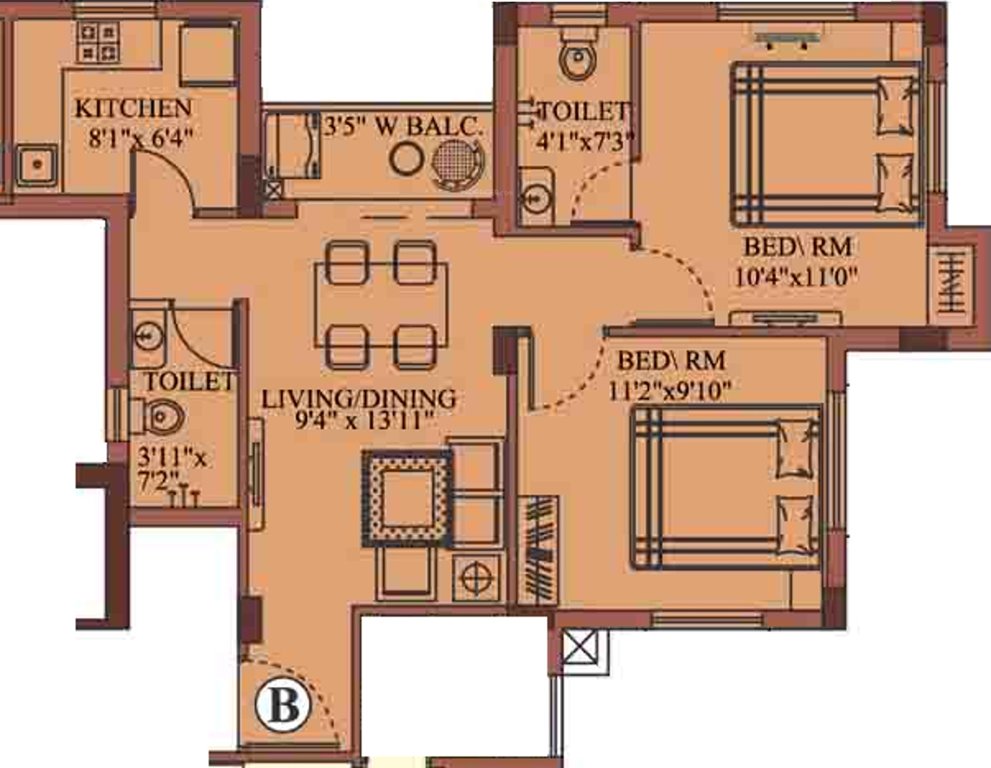 Eden Richmond Enclave (2BHK+2T (858 sq ft) 858 sq ft)