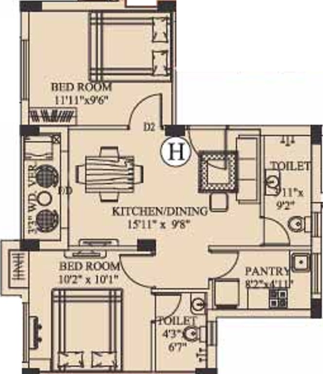 Eden Richmond Enclave (2BHK+2T (809 sq ft) 809 sq ft)