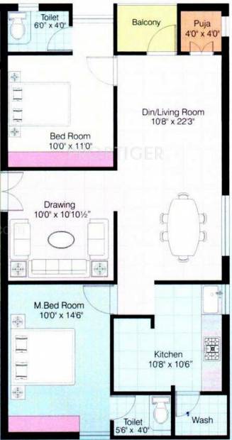 Aditya Pearl (2BHK+2T (1,223 sq ft)   Pooja Room 1223 sq ft)