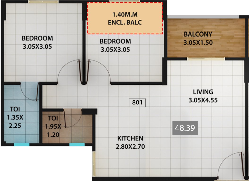 Kolte Patil Ivy Estate Nia (2BHK+2T (520.87 sq ft) 520.87 sq ft)