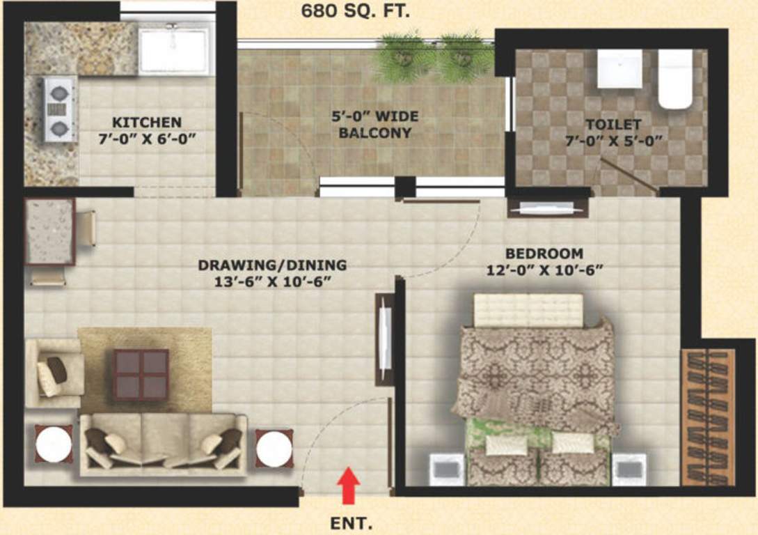 SBP City Of Dreams 2 (1BHK+1T (680 sq ft) 680 sq ft)