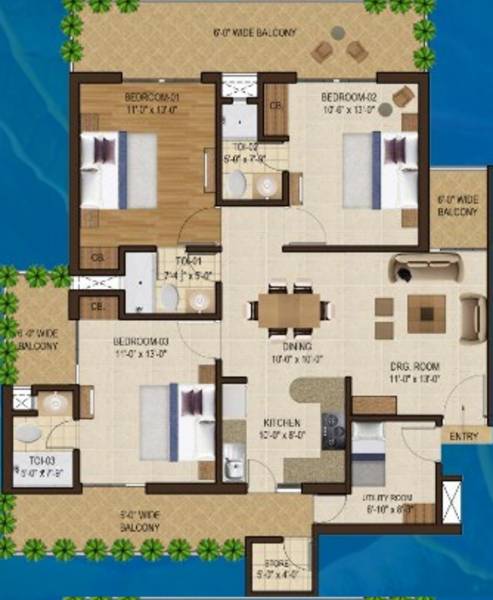 Motia Blue Ridge (3BHK+3T (1,721 sq ft) 1721 sq ft)