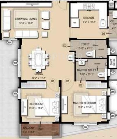1142 sq ft 2 BHK Floor Plan Image - Mahaveer Group Maple Available for ...