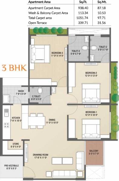 Bhanushri Maruti Amrakunj 3 (3BHK+3T (938.40 sq ft) 938.4 sq ft)