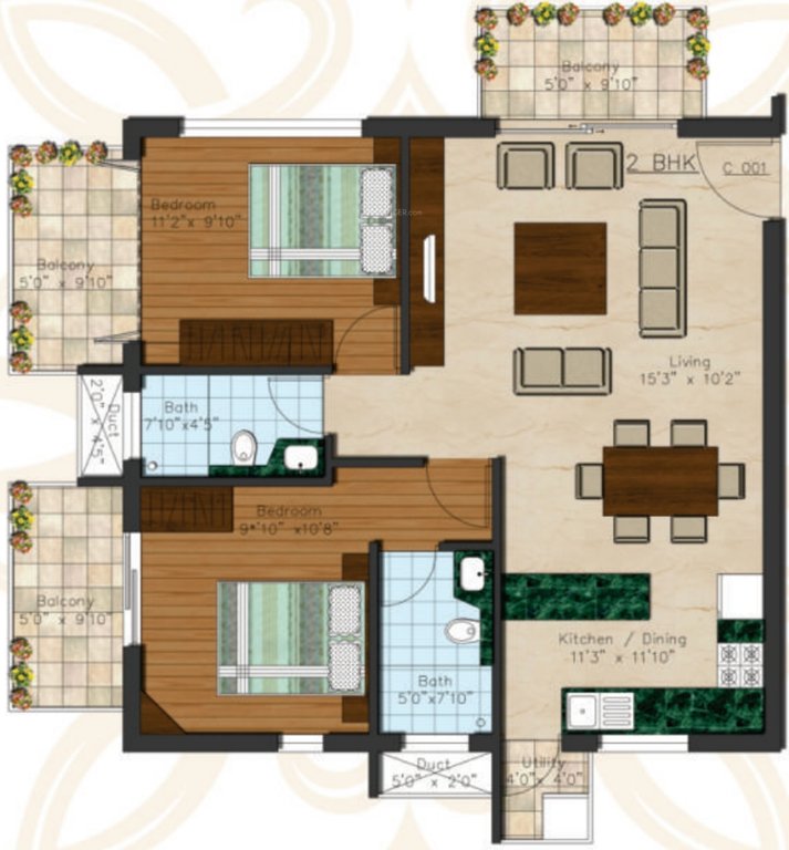 Preeti Bella Casa (2BHK+2T (978.32 sq ft) 978.32 sq ft)