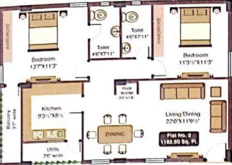 Sri Krishna Sri Sadguna Sai Residency (2BHK+2T (1,182 sq ft) 1182 sq ft)