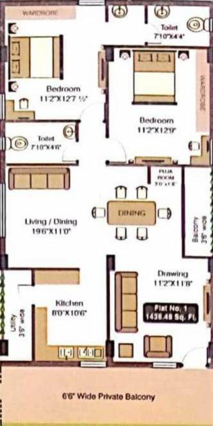 Sri Krishna Sri Sadguna Sai Residency (2BHK+2T (1,436 sq ft) 1436 sq ft)