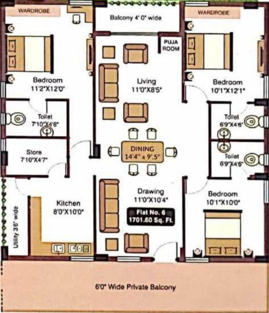 Sri Krishna Sri Sadguna Sai Residency (3BHK+3T (1,701 sq ft) 1701 sq ft)
