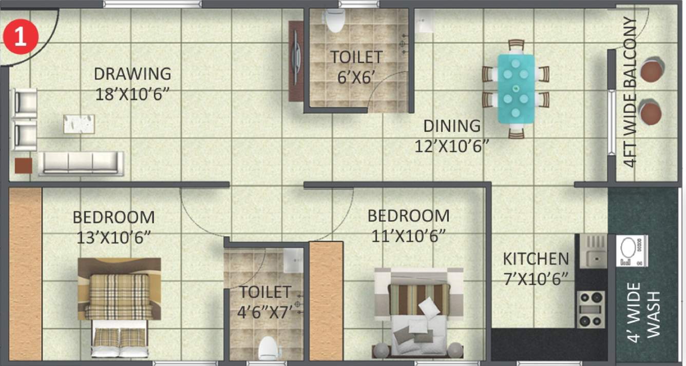 Moksha Josh Elite (2BHK+2T (1,145 sq ft) 1145 sq ft)