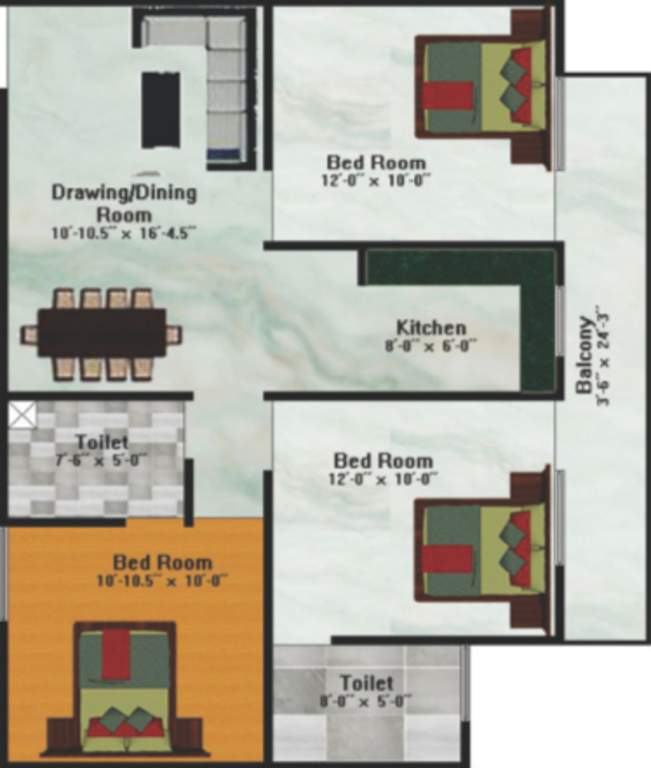 ML 73 Avenue (3BHK+2T (1,116 sq ft) 1116 sq ft)