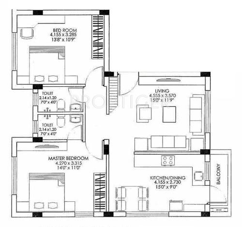 Pioneer Pioneer Green Valley (2BHK+2T (1,089 sq ft) 1089 sq ft)