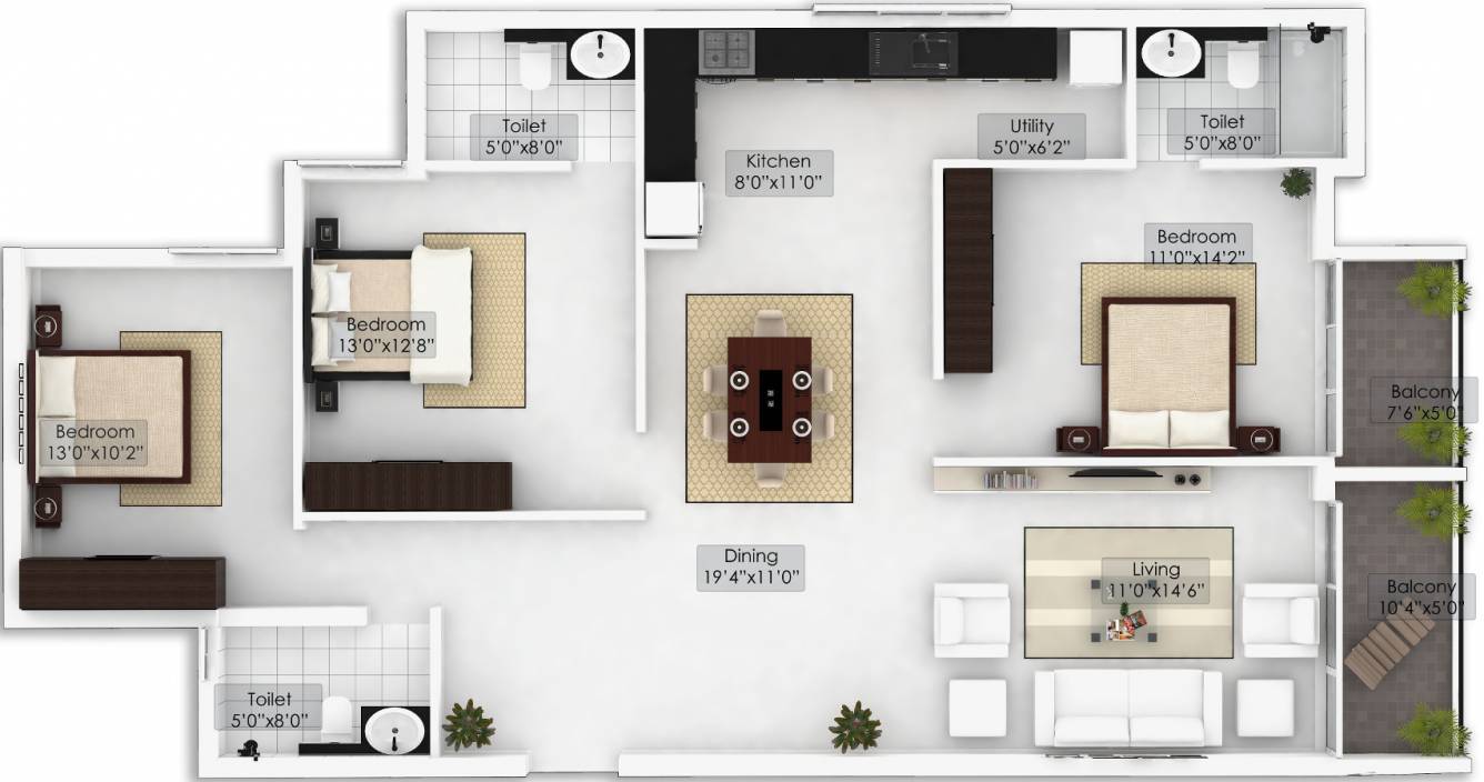 Northernsky Palmstreak (3BHK+3T (1,685 sq ft) 1685 sq ft)