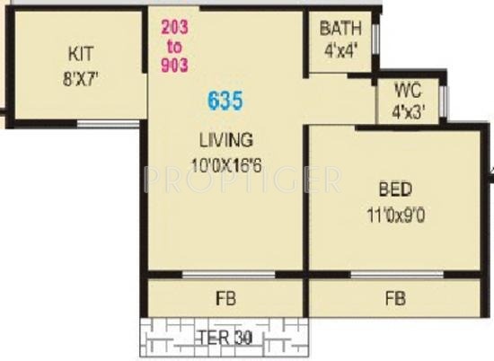 Shelter Builders Shelter Residency Floor Plan (1BHK+1T)