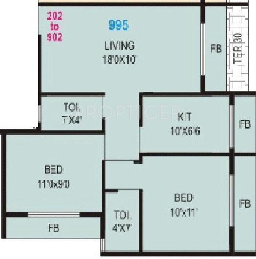 Shelter Builders Shelter Residency Floor Plan (2BHK+2T)