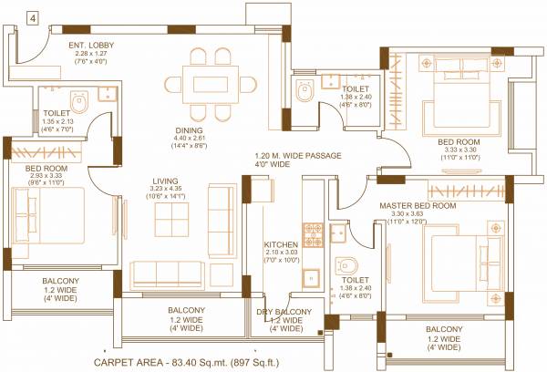 Gruhlaxmi Mahalaxmi City Phase V (3BHK+3T (897.71 sq ft) 897.71 sq ft)