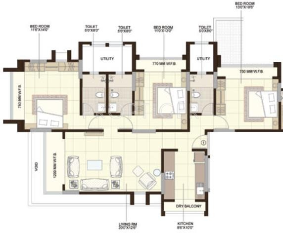 Shree Krishna Group Horizon Floor Plan (3BHK+3T)