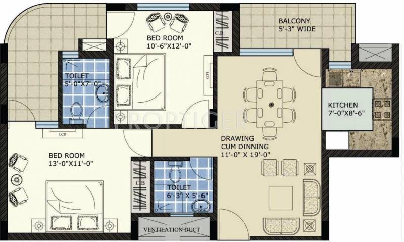 SBP North Valley (2BHK+2T (1,290 sq ft) 1290 sq ft)