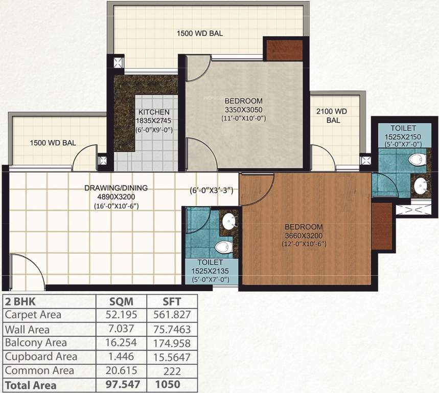 AIG Royal (2BHK+2T (1,050 sq ft) 1050 sq ft)