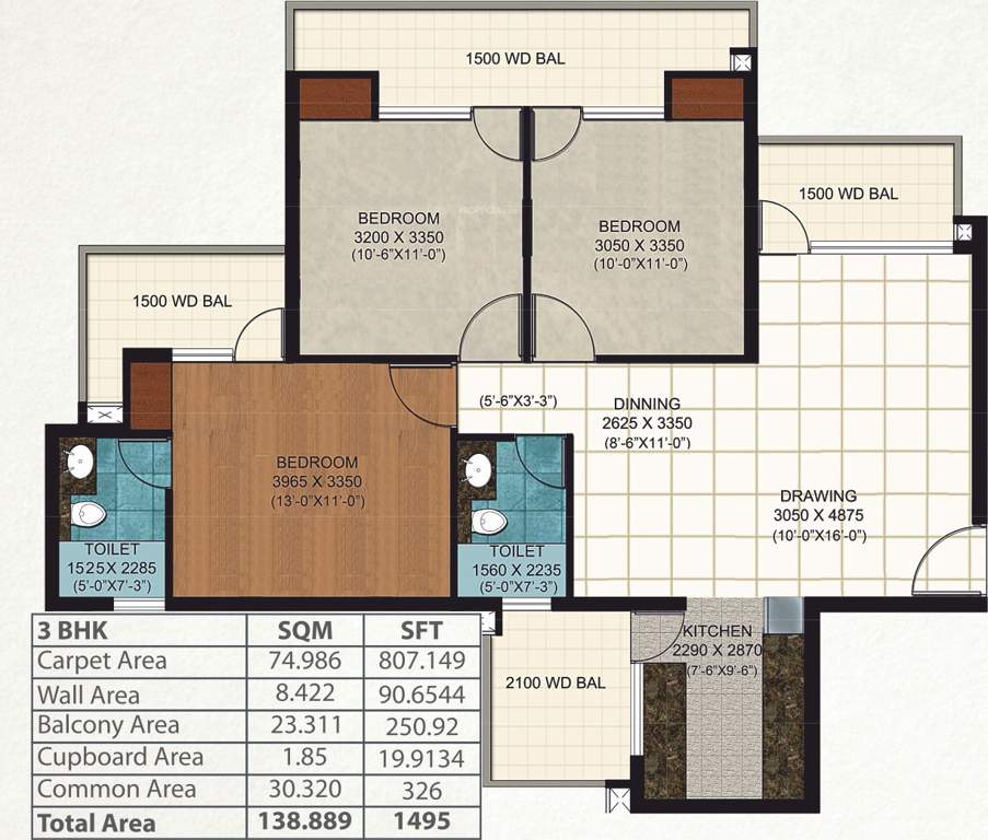 AIG Royal (3BHK+2T (1,495 sq ft) 1495 sq ft)