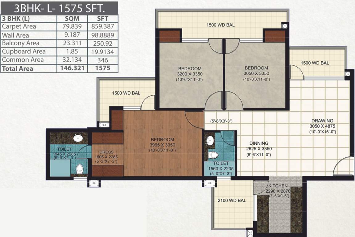 AIG Royal (3BHK+2T (1,575 sq ft) 1575 sq ft)