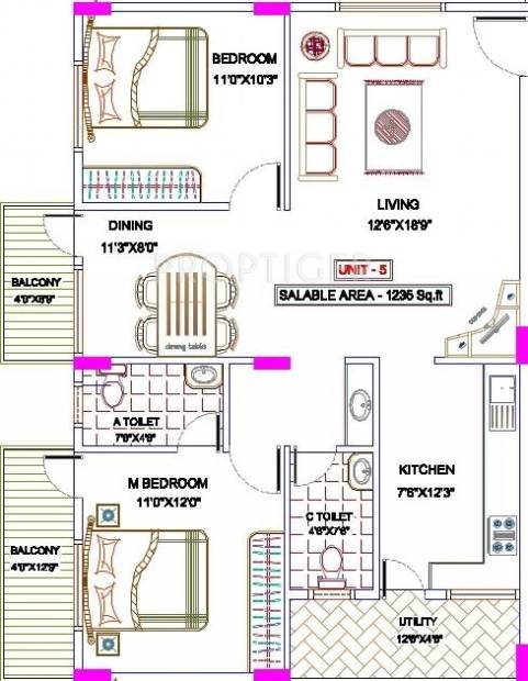 Alisha SLV Residency (2BHK+2T (1,235 sq ft) 1235 sq ft)