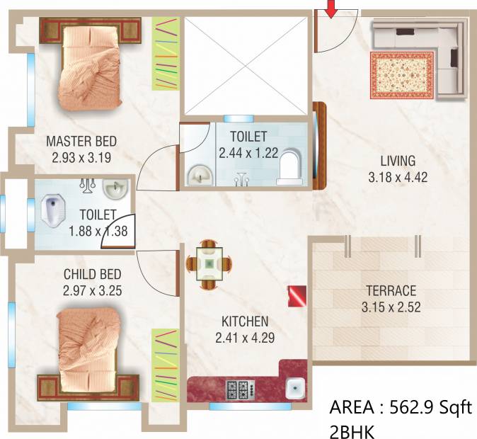Rishi Laxmi Vandan Apartment (2BHK+2T (562.95 sq ft) 562.95 sq ft)