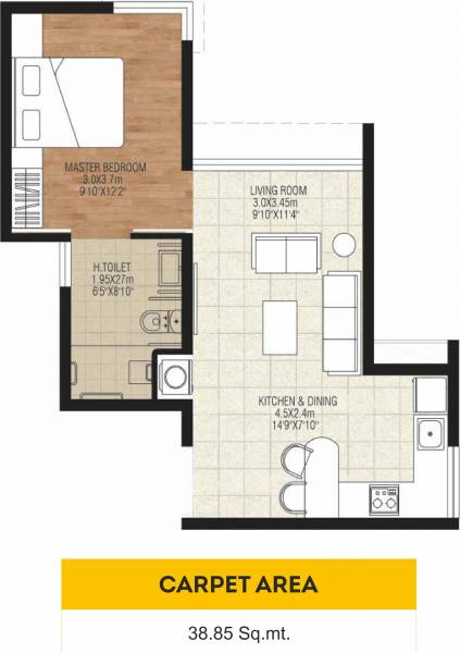 Brigade Parkside East (1BHK+1T (418.18 sq ft) 418.18 sq ft)