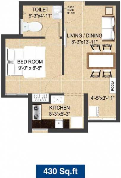 Arun Excello Jalmika (1BHK+1T (430 sq ft) 430 sq ft)