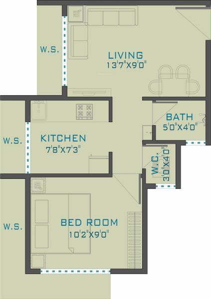 Space Gold Crest (1BHK+1T (359.69 sq ft) 359.69 sq ft)