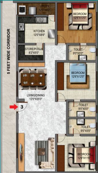 Heriitage Signature (3BHK+3T (1,825 sq ft) + Pooja Room 1825 sq ft)