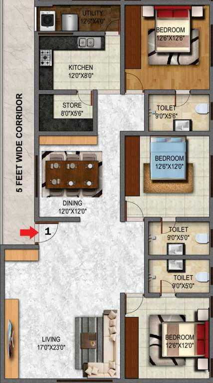 Heriitage Signature (3BHK+3T (1,970 sq ft) 1970 sq ft)
