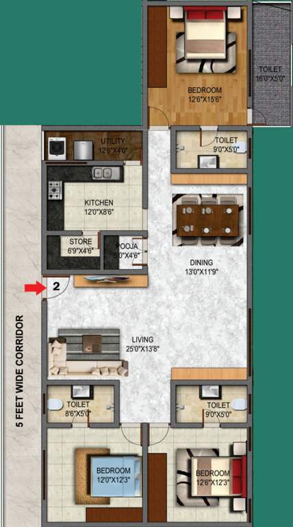 Heriitage Signature (3BHK+3T (2,095 sq ft) + Pooja Room 2095 sq ft)